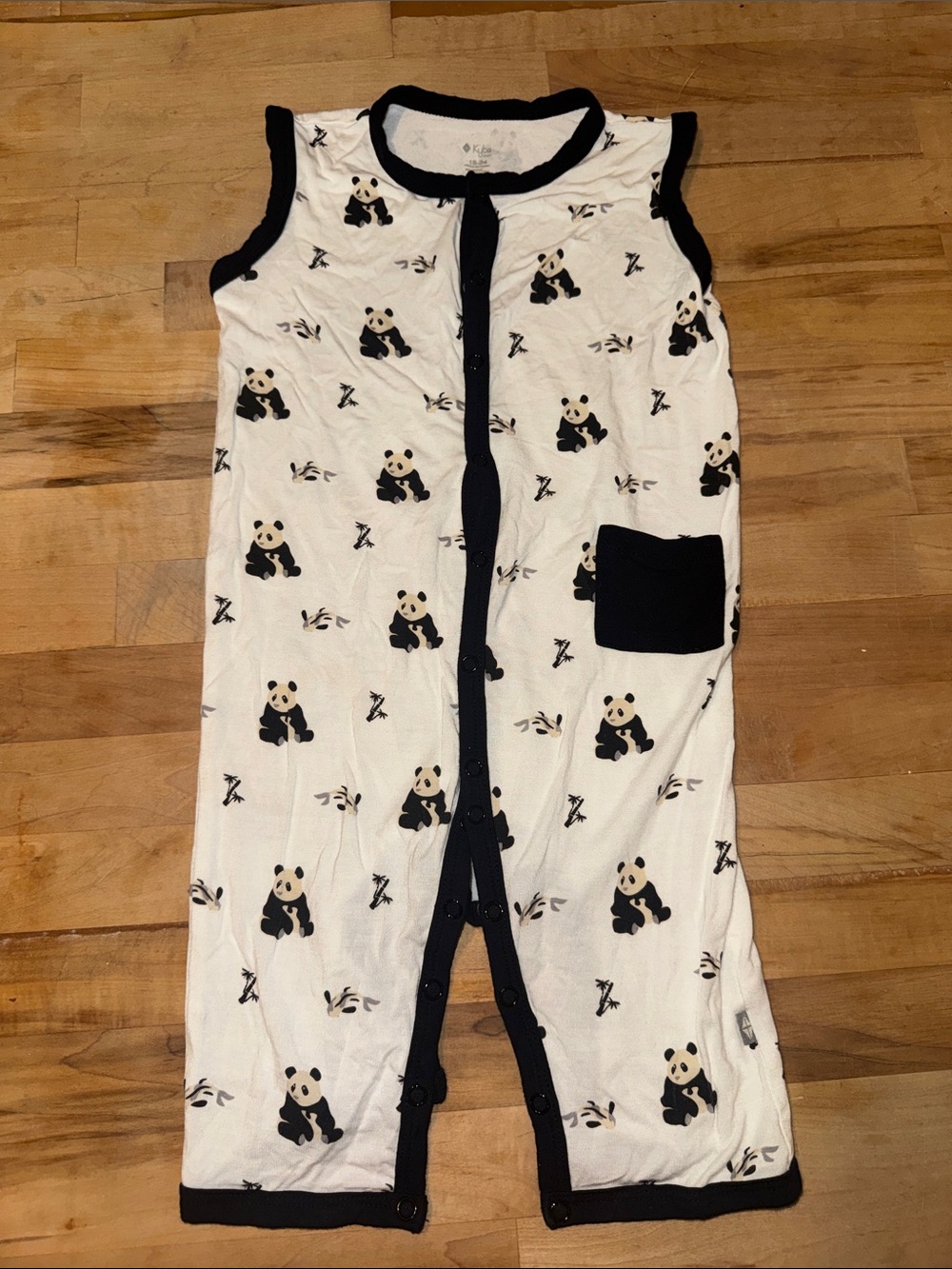 Kyte BABY White Panda Print Sleeveless Bodysuit with Black Trim